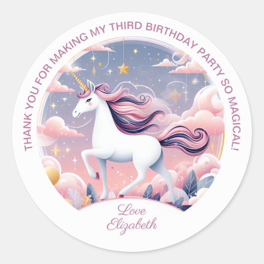 Unicorn Birthday Party Ronde Sticker (Voorkant)