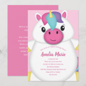 Unicorn Birthday Party roze Kaart (Voorkant / Achterkant)