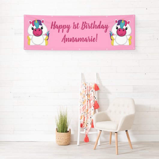 Unicorn Birthday Party roze Spandoek (Insitu)
