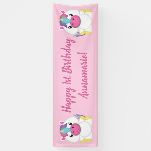 Unicorn Birthday Party roze Spandoek (Verticaal)