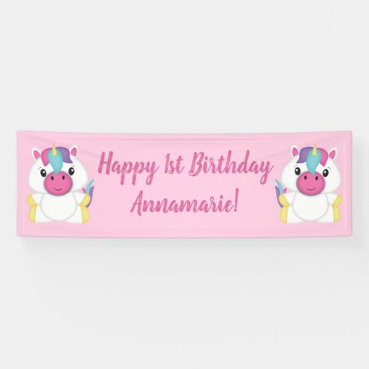 Unicorn Birthday Party roze Spandoek (Horizontaal)