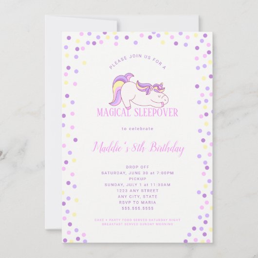 Unicorn Birthday party sleepover-uitnodiging Kaart (Voorkant)