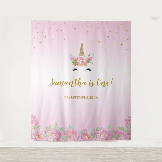 Unicorn Birthday Party Tapestry Backdrop Banner Wandkleed (Voorkant)