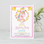 Unicorn Birthday Party van waterverf Girl Kaart (Staand voorkant)
