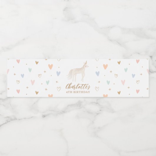 Unicorn Birthday Party Waterfles Etiket (Enkel label)