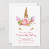 Unicorn Birthday Party Waterverf Flowers Kaart (Voorkant / Achterkant)