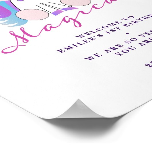 Unicorn Birthday Party Welkomstteken Poster (Hoek)