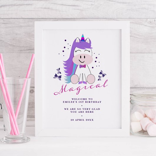 Unicorn Birthday Party Welkomstteken Poster