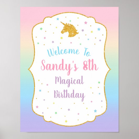 Unicorn Birthday Party Welkomstteken Poster (Voorkant)