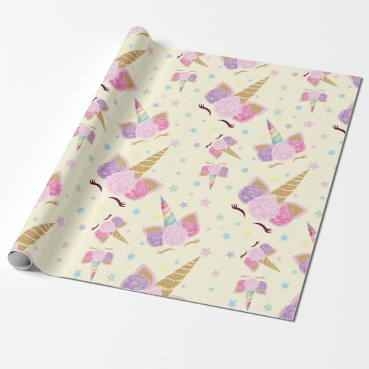 Unicorn Birthday Pattern Cadeaupapier (Uitgerold)