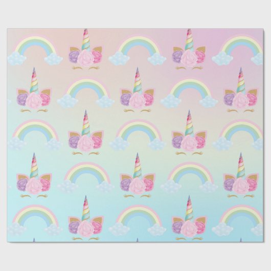 Unicorn Birthday Pattern Cadeaupapier (Vlak)