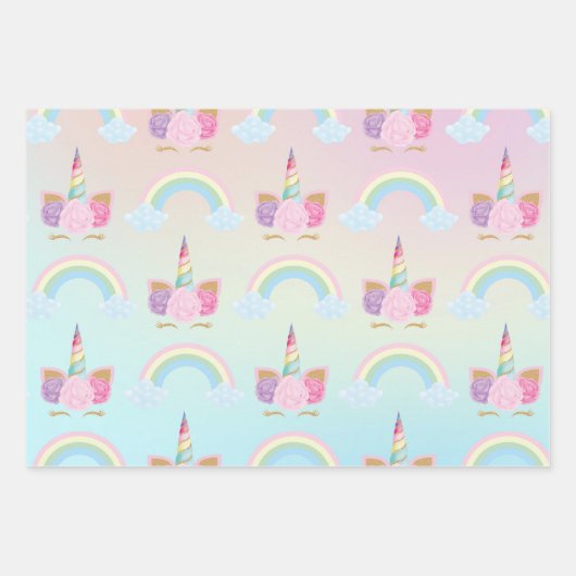 Unicorn Birthday Pattern Inpakpapier Vel (Voorkant 3)