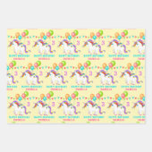 Unicorn Birthday Personaliseer Naam 3 Kleurig Inpakpapier Vel (Voorkant 3)