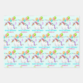Unicorn Birthday Personaliseer Naam 3 Kleurig Inpakpapier Vel (Voorkant 2)
