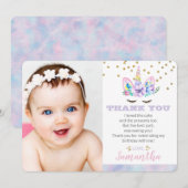 Unicorn Birthday Photo Flat Bedankkaart (Voorkant / Achterkant)