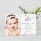 Unicorn Birthday Photo Flat Bedankkaart (Staand voorkant)