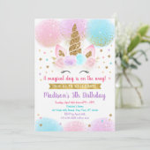 Unicorn Birthday Pink Gold Rainbow Kaart (Staand voorkant)