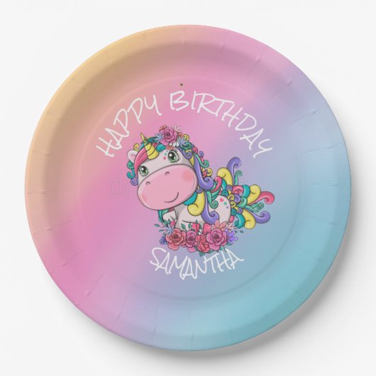 Unicorn Birthday Rainbow Papieren Bordje (Voorkant)