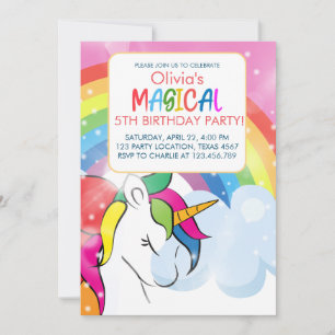 Unicorn Birthday Rainbow Party Magical Girl Party Kaart