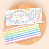 Unicorn Birthday Rainbow Pastel Magical Ticket Kaart
