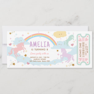 Unicorn Birthday Rainbow Pastel Magical Ticket Kaart
