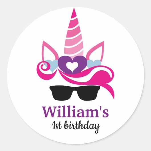 Unicorn Birthday Ronde Sticker (Voorkant)
