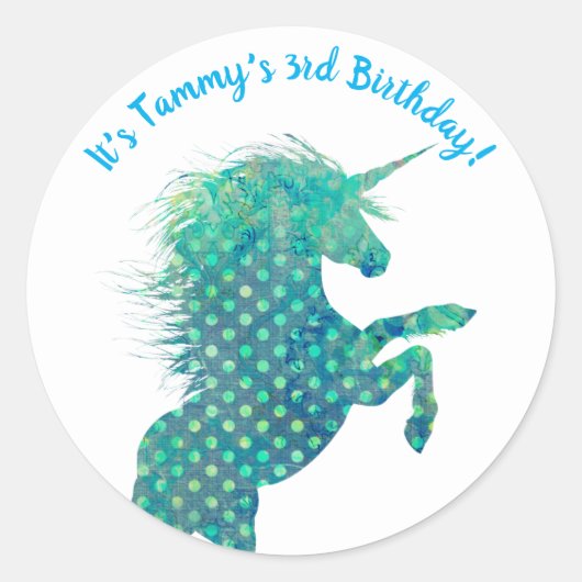 Unicorn, Birthday Ronde Sticker (Voorkant)