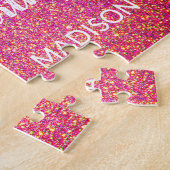 Unicorn Birthday Roze Glitter Persoonlijk Legpuzzel (Zijkant)