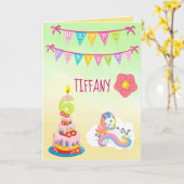 Unicorn Birthday Theme 6 jaar oud Kaart (Gele Bloem)