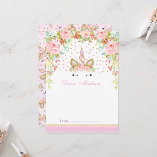 Unicorn Birthday Time Capsule Note Card Guestbook Kaart (Voorkant / Achterkant in situ)