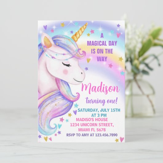 Unicorn Birthday Uitnodiging (Staand voorkant)