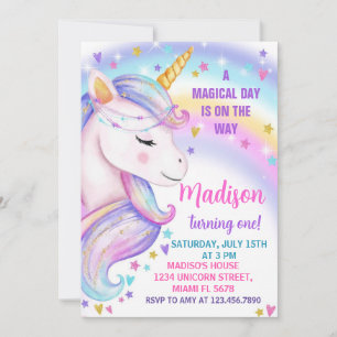 Unicorn Birthday Uitnodiging