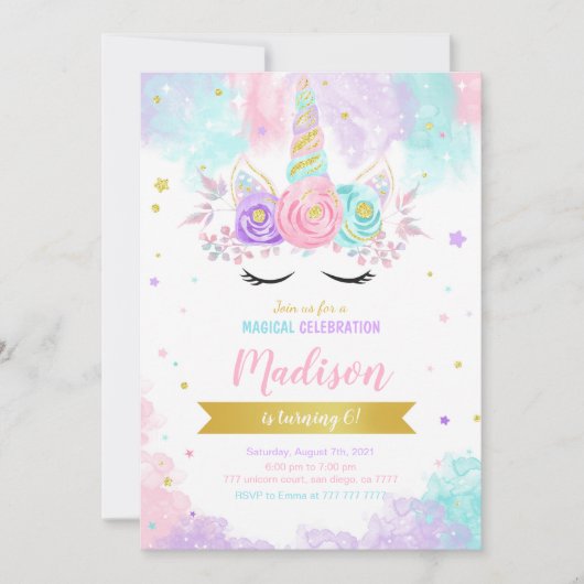 Unicorn Birthday Uitnodiging (Voorkant)