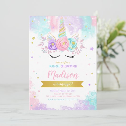 Unicorn Birthday Uitnodiging (Staand voorkant)