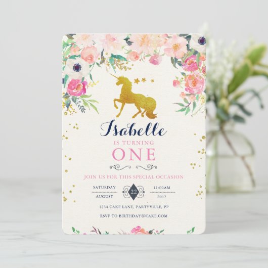 Unicorn Birthday Uitnodiging (Staand voorkant)