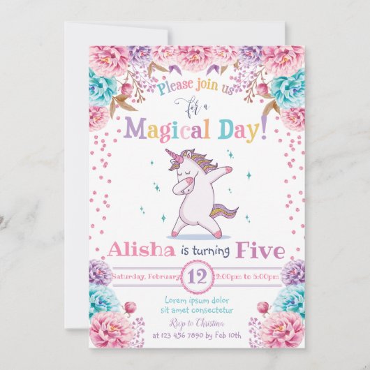 Unicorn Birthday Uitnodiging (Voorkant)