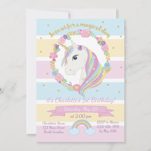Unicorn Birthday Uitnodiging (Voorkant)