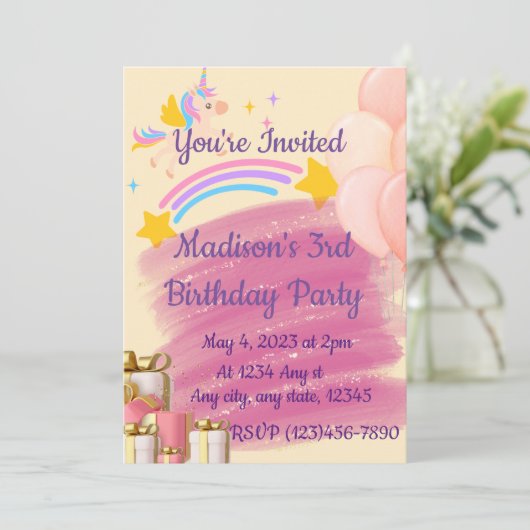 Unicorn Birthday Uitnodiging (Staand voorkant)