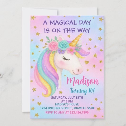 Unicorn Birthday Uitnodiging (Voorkant)