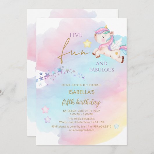 Unicorn Birthday Uitnodiging (Voorkant / Achterkant)