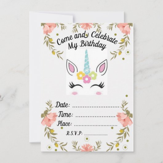 Unicorn Birthday Uitnodiging (Voorkant)