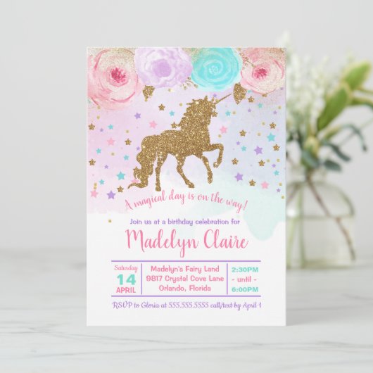 Unicorn Birthday Uitnodiging (Staand voorkant)