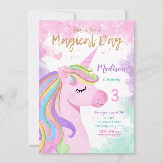 Unicorn Birthday Uitnodiging (Voorkant)