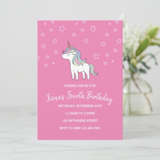 Unicorn Birthday Uitnodiging (Staand voorkant)