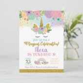 Unicorn Birthday Uitnodiging (Staand voorkant)