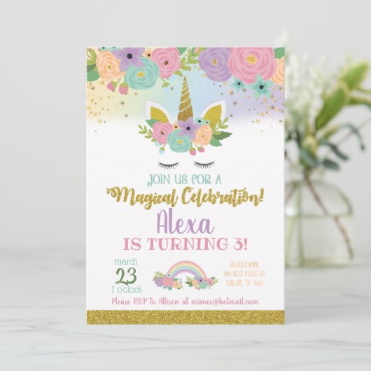 Unicorn Birthday Uitnodiging (Staand voorkant)
