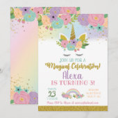 Unicorn Birthday Uitnodiging (Voorkant / Achterkant)