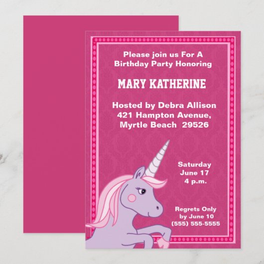 Unicorn Birthday Uitnodiging (Voorkant / Achterkant)