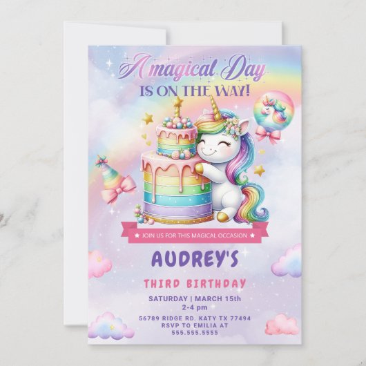 Unicorn Birthday Uitnodiging (Voorkant)