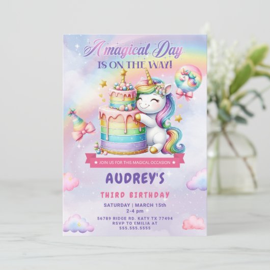 Unicorn Birthday Uitnodiging (Staand voorkant)